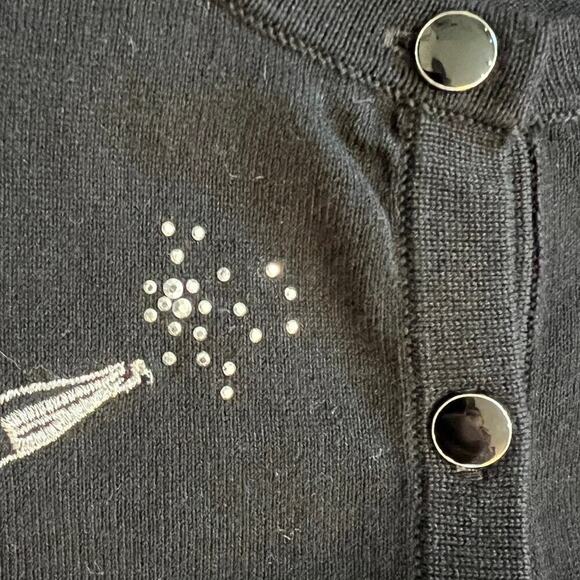 Talbot’s Rhinestone Champagne Pop  Black Button Cardigan Sweater Size XL Petite - Picture 6 of 10